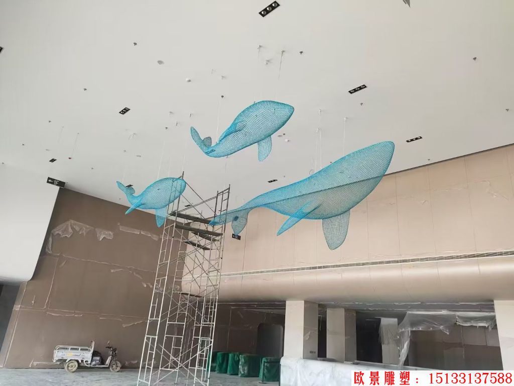 不銹鋼吊頂鏤空動物鯨魚擺件，適合海洋館景觀裝飾,6