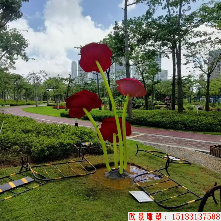 不銹鋼仿真玫瑰花雕塑，公園花朵雕塑3